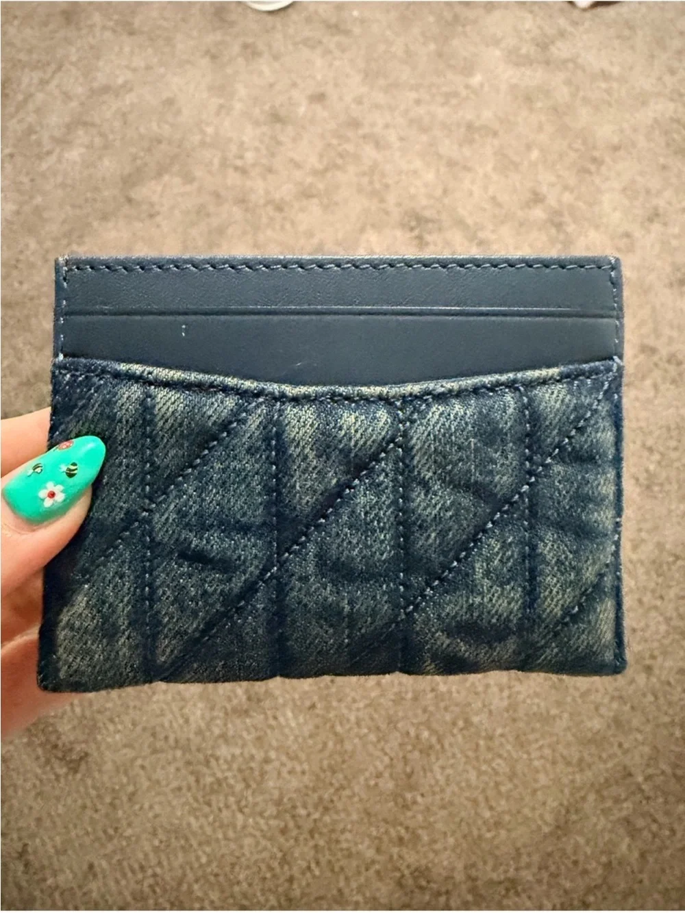 New Coach Quilted Denim and Navy Leather Dark Indigo Card Case with Gold 'C'